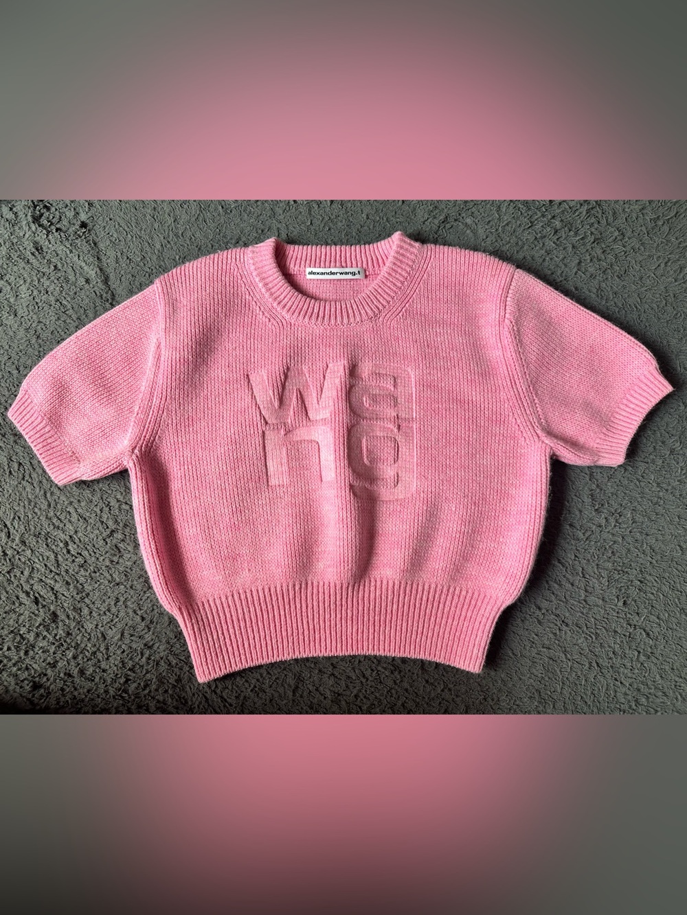 Alexander Wang Debossed Stacked Logo Cropped Sweater Pink, Size XS